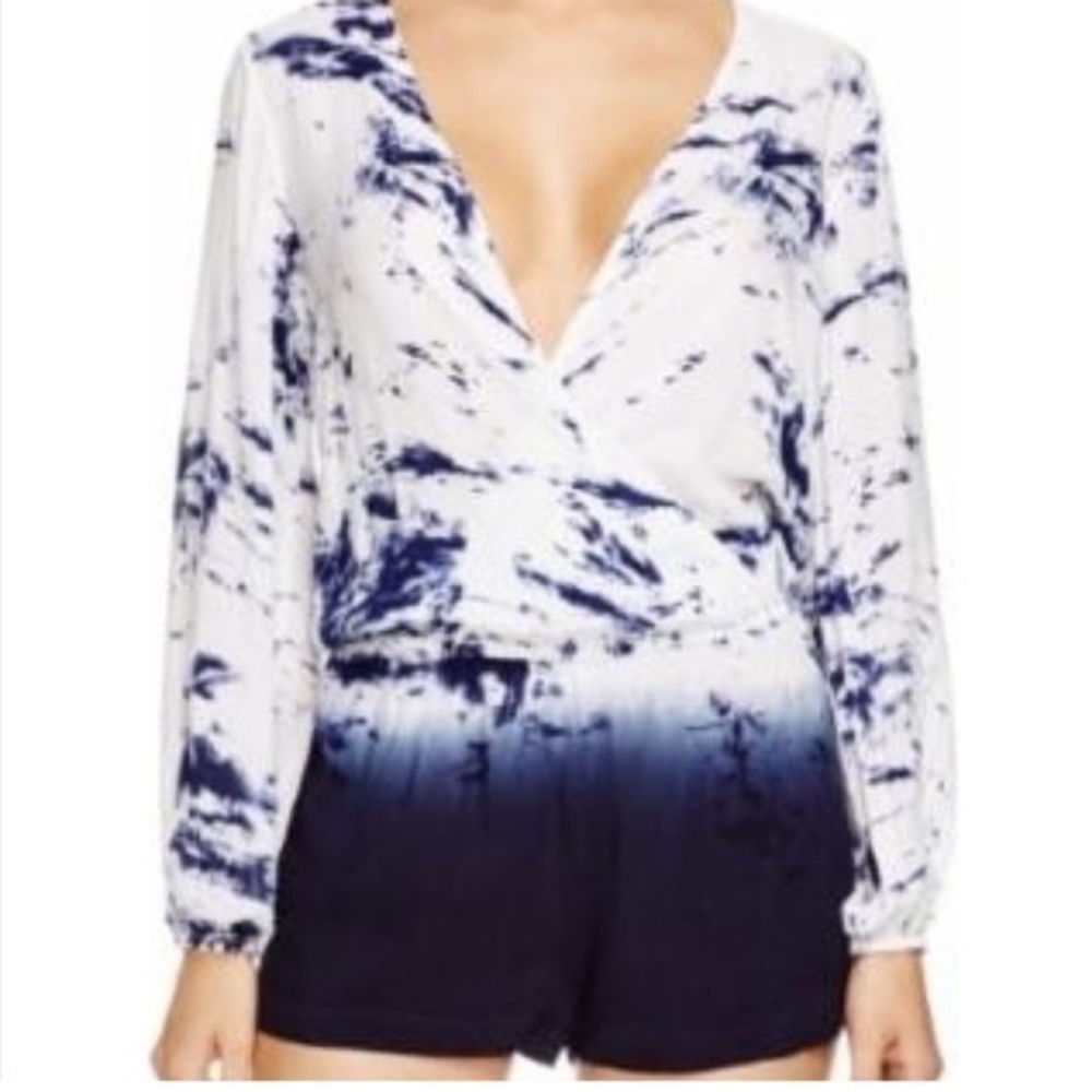 Surf Gypsy tie dye romper long sleeve shorts rayon wrap size M
